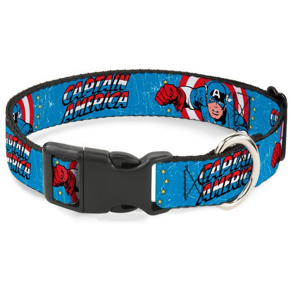 Plastic Clip Collar - CAPTAIN AMERICA w Action Pose Weathered Blue For Sale
